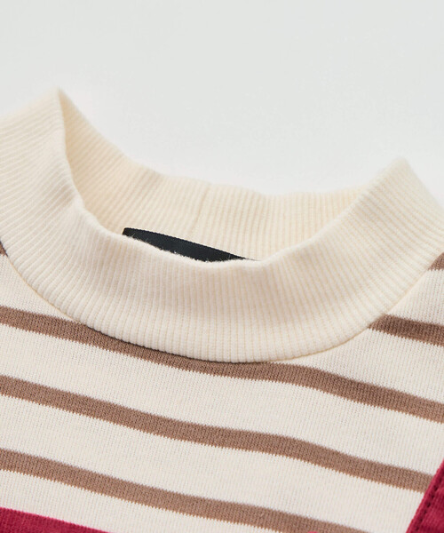 【セール】ボーダーハイネックドッキングコーデュロイワンピース(80~150cm)（ワンピース）｜BeBe（ベベ）