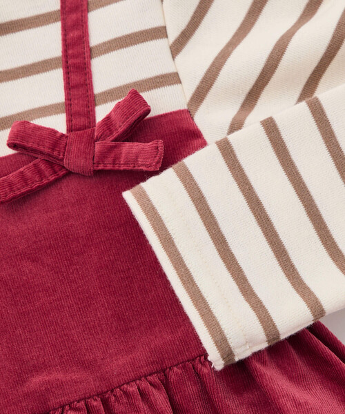 【セール】ボーダーハイネックドッキングコーデュロイワンピース(80~150cm)（ワンピース）｜BeBe（ベベ）