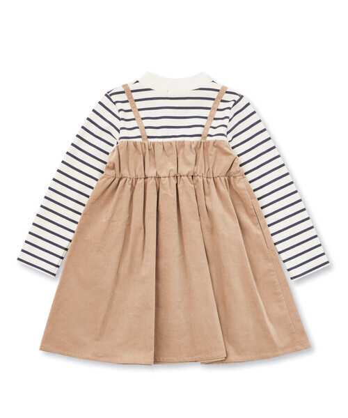 【セール】ボーダーハイネックドッキングコーデュロイワンピース(80~150cm)（ワンピース）｜BeBe（ベベ）