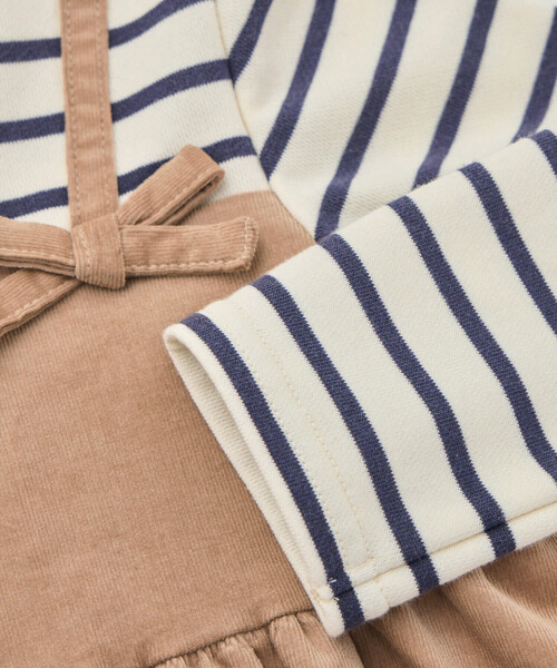 【セール】ボーダーハイネックドッキングコーデュロイワンピース(80~150cm)（ワンピース）｜BeBe（ベベ）