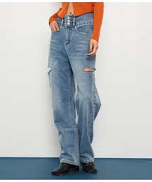 3つボタンサイドカットデニムパンツ