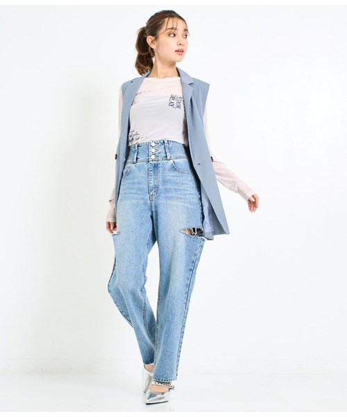 ANAP（アナップ）の「3つボタンサイドカットデニムパンツ（デニムパンツ・レディース・ブルー・S/M）」の3枚目の写真