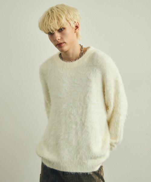 Shoowtime（ショウタイム）の「モヘアライクルーズシャギーニットセーター（ニット/セーター・メンズ・ホワイト/ブラック/グレー・LARGE/MEDIUM/X-LARGE）」の5枚目の写真