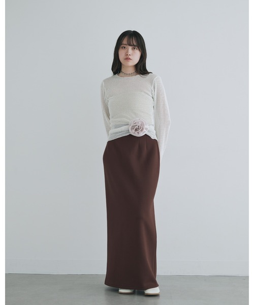 kiehtova（キエトヴァ）の「【kiehtova】BELL SLEEVE MESH KNIT/ベルスリーブ メッシュ ニット（Tシャツ/カットソー・レディース・ブラック/ホワイト・FREE）」の5枚目の写真