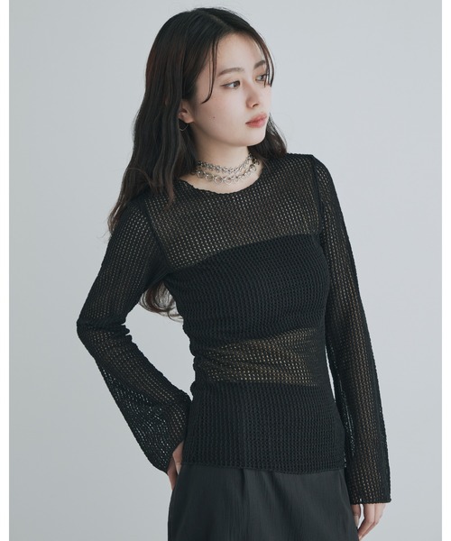 kiehtova（キエトヴァ）の「【kiehtova】BELL SLEEVE MESH KNIT/ベルスリーブ メッシュ ニット（Tシャツ/カットソー・レディース・ブラック/ホワイト・FREE）」の11枚目の写真