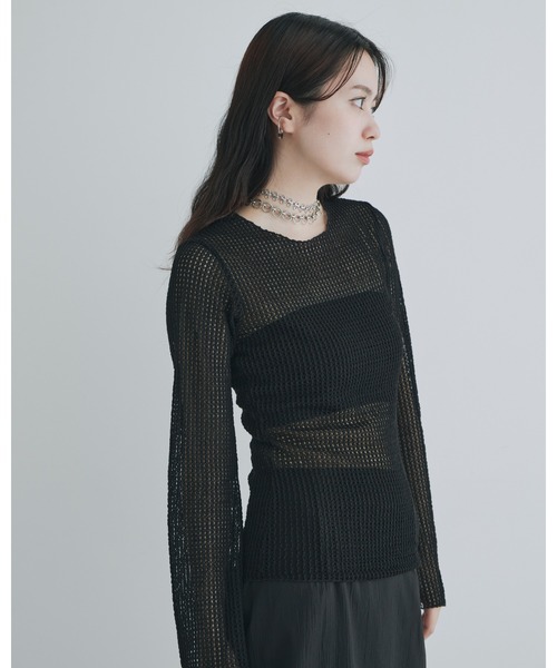 kiehtova（キエトヴァ）の「【kiehtova】BELL SLEEVE MESH KNIT/ベルスリーブ メッシュ ニット（Tシャツ/カットソー・レディース・ブラック/ホワイト・FREE）」の12枚目の写真