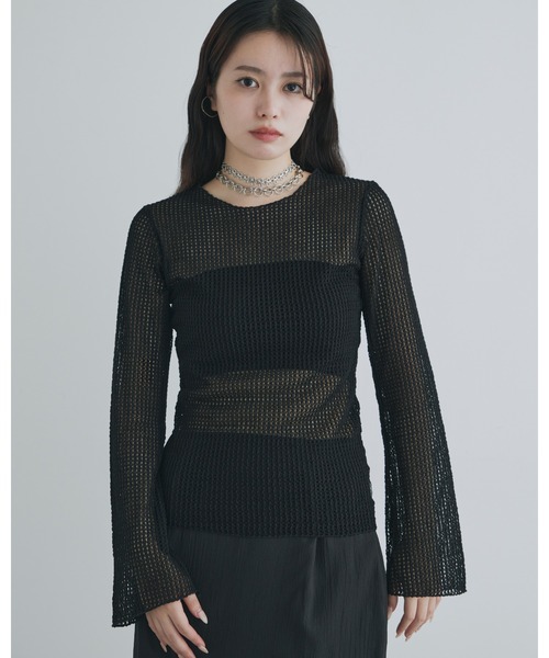 kiehtova（キエトヴァ）の「【kiehtova】BELL SLEEVE MESH KNIT/ベルスリーブ メッシュ ニット（Tシャツ/カットソー・レディース・ブラック/ホワイト・FREE）」の15枚目の写真