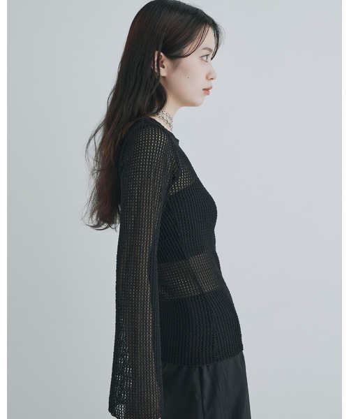 kiehtova（キエトヴァ）の「【kiehtova】BELL SLEEVE MESH KNIT/ベルスリーブ メッシュ ニット（Tシャツ/カットソー・レディース・ブラック/ホワイト・FREE）」の16枚目の写真