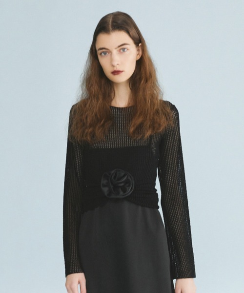 kiehtova（キエトヴァ）の「【kiehtova】BELL SLEEVE MESH KNIT/ベルスリーブ メッシュ ニット（Tシャツ/カットソー・レディース・ブラック/ホワイト・FREE）」の18枚目の写真