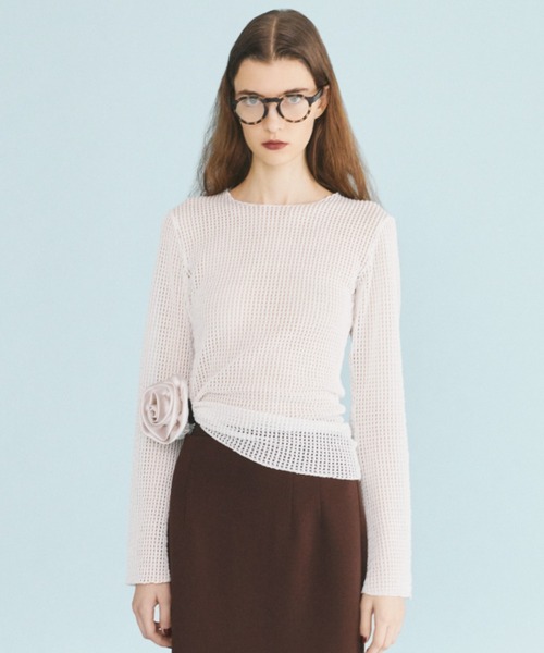 kiehtova（キエトヴァ）の「【kiehtova】BELL SLEEVE MESH KNIT/ベルスリーブ メッシュ ニット（Tシャツ/カットソー・レディース・ブラック/ホワイト・FREE）」の19枚目の写真