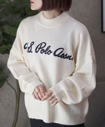 U.S. POLO ASSN.(ユーエスポロアッスン)チェーンロゴ刺繍 モヘアライクニット モックネックプルオーバーセーター レディース
