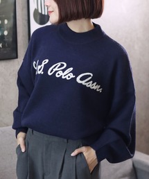 U.S. POLO ASSN.(ユーエスポロアッスン)チェーンロゴ刺繍 モヘアライクニット モックネックプルオーバーセーター レディース