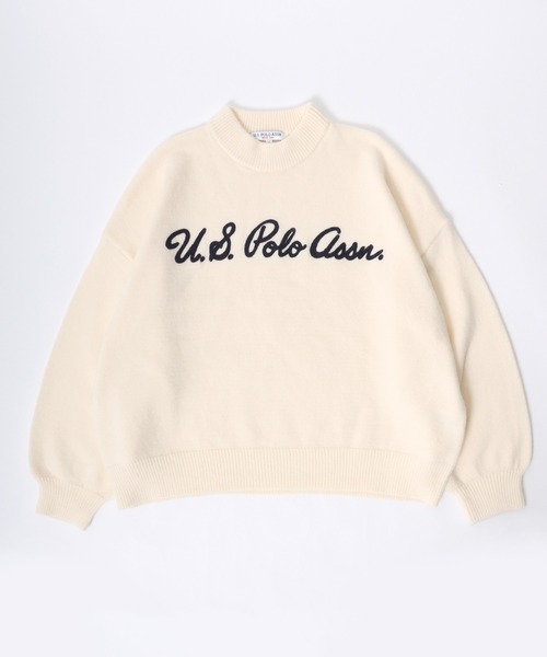 U.S. POLO ASSN.(ユーエスポロアッスン)の「U.S. POLO ASSN.(ユーエスポロアッスン)チェーンロゴ刺繍 モヘアライクニット モックネックプルオーバーセーター レディース(ニット/セーター・レディース・アイボリー/ネイビー・M/L)」の4枚目の写真
