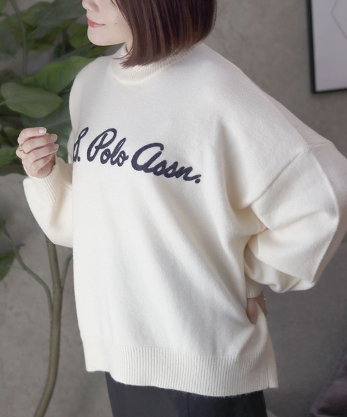 U.S. POLO ASSN.(ユーエスポロアッスン)の「U.S. POLO ASSN.(ユーエスポロアッスン)チェーンロゴ刺繍 モヘアライクニット モックネックプルオーバーセーター レディース(ニット/セーター・レディース・アイボリー/ネイビー・M/L)」の20枚目の写真