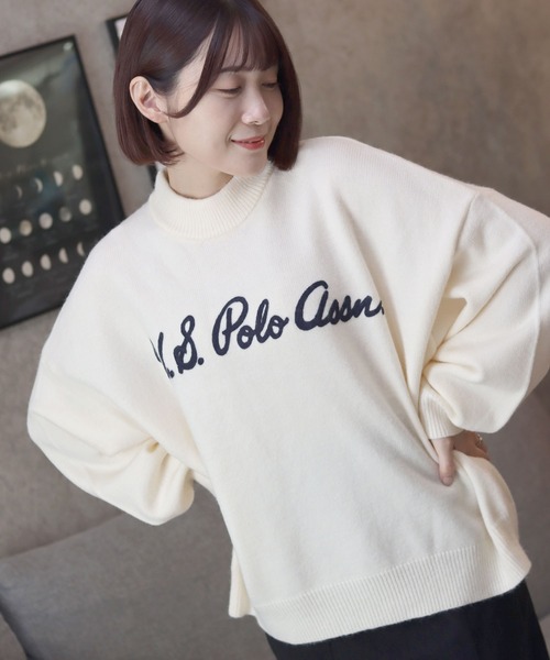 U.S. POLO ASSN.(ユーエスポロアッスン)の「U.S. POLO ASSN.(ユーエスポロアッスン)チェーンロゴ刺繍 モヘアライクニット モックネックプルオーバーセーター レディース(ニット/セーター・レディース・アイボリー/ネイビー・M/L)」の22枚目の写真