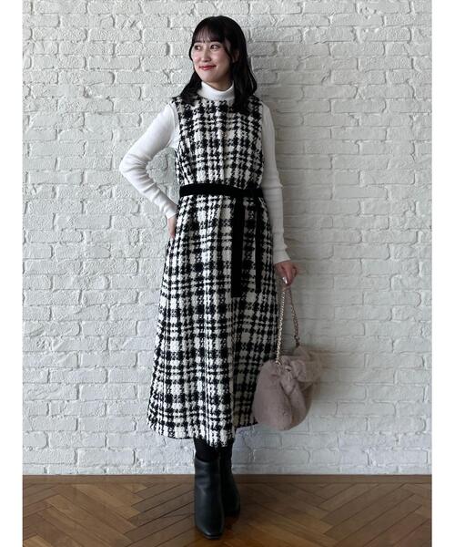 【完売商品】ツイードジャンパーワンピース ツイードジャンパーワンピース/ベージュ | DRESS | OBLI