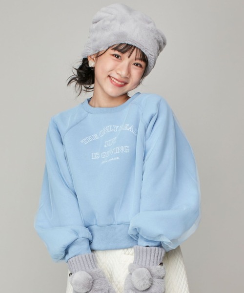 JENNI love(ジェニィラブ)の「【あったか】裏起毛そでチュール重ねトレーナー(スウェット・キッズ・アイボリー/ブラック/サックスブルー・130cm/150cm/140cm/160cm)」の3枚目の写真