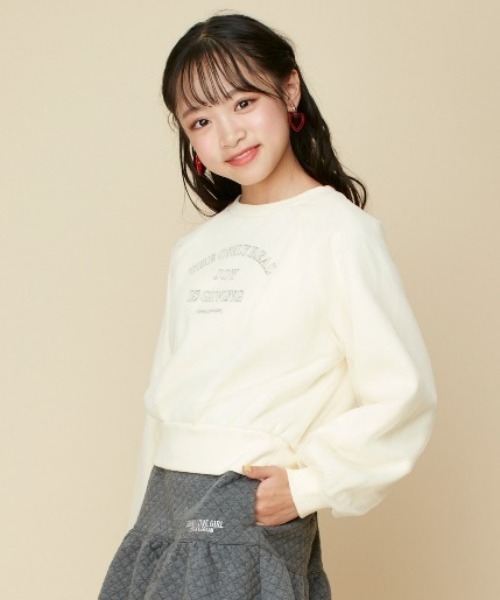 JENNI love(ジェニィラブ)の「【あったか】裏起毛そでチュール重ねトレーナー(スウェット・キッズ・アイボリー/ブラック/サックスブルー・130cm/150cm/140cm/160cm)」の1枚目の写真