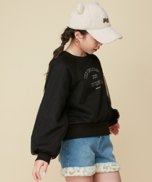 JENNI love(ジェニィラブ)の「【あったか】裏起毛そでチュール重ねトレーナー(スウェット・キッズ・アイボリー/ブラック/サックスブルー・130cm/150cm/140cm/160cm)」の2枚目の写真
