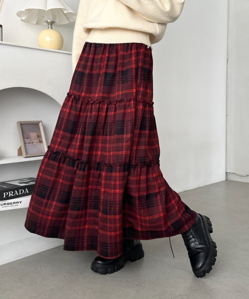 セール】チェック柄ティアードロングスカート（スカート）｜CLEA