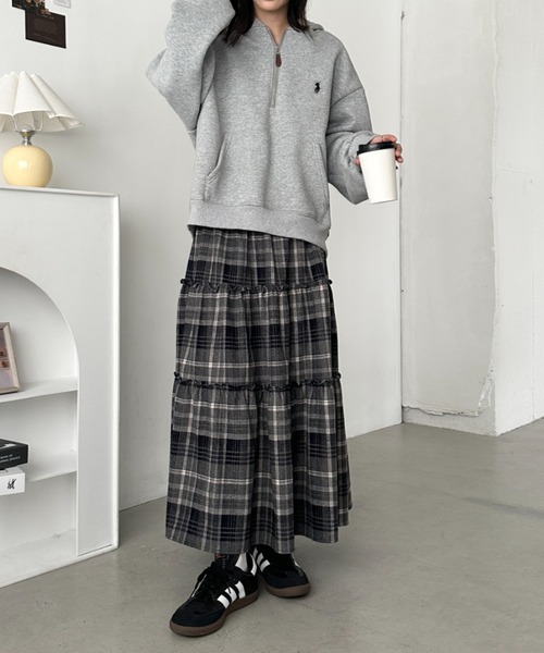 CLEA（クレア）の「チェック柄ティアードロングスカート（スカート・レディース・ブラック/イエロー/レッド・FREE）」の9枚目の写真