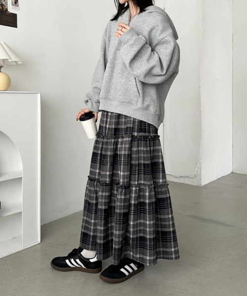 CLEA（クレア）の「チェック柄ティアードロングスカート（スカート・レディース・ブラック/イエロー/レッド・FREE）」の10枚目の写真