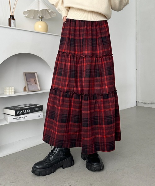 CLEA（クレア）の「チェック柄ティアードロングスカート（スカート・レディース・ブラック/イエロー/レッド・FREE）」の20枚目の写真