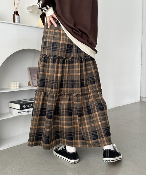 CLEA（クレア）の「チェック柄ティアードロングスカート（スカート・レディース・ブラック/イエロー/レッド・FREE）」の14枚目の写真