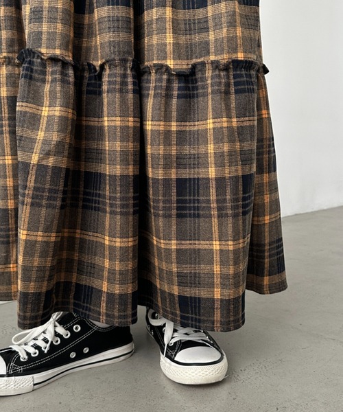 CLEA（クレア）の「チェック柄ティアードロングスカート（スカート・レディース・ブラック/イエロー/レッド・FREE）」の17枚目の写真