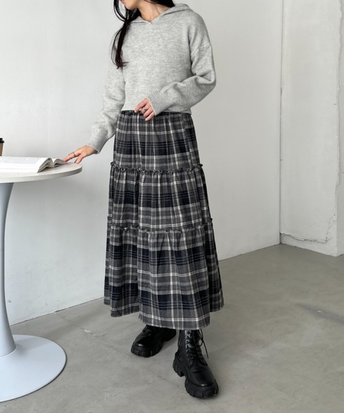 セール】チェック柄ティアードロングスカート（スカート）｜CLEA
