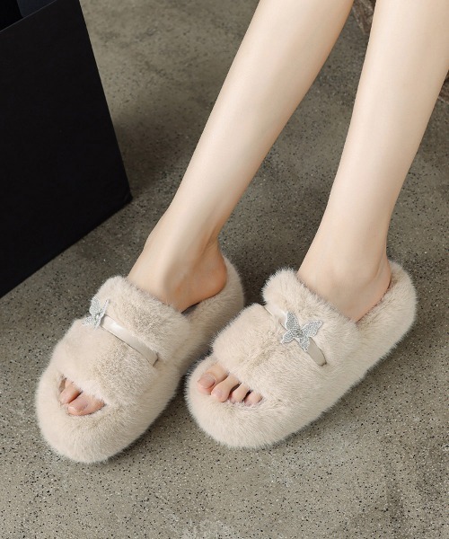 Miniministore(ミニミニストア)の「厚底ファーサンダル 蝶々 スリッパ 秋冬(サンダル・レディース・ベージュ/オフホワイト/ブラック・22.5cm/23.0cm/23.5cm/24.0cm/25.0cm/24.5cm)」の15枚目の写真