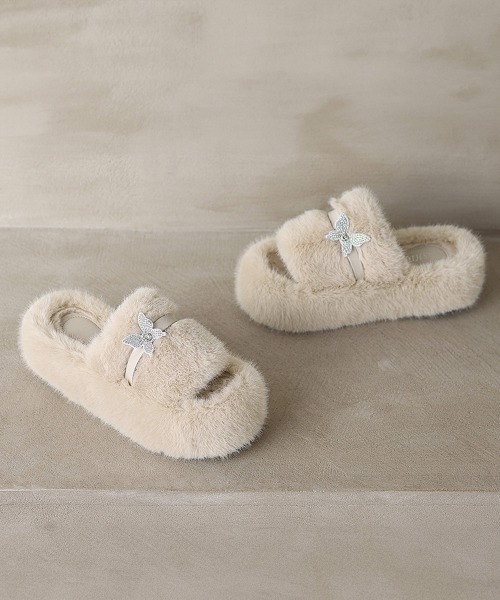 Miniministore(ミニミニストア)の「厚底ファーサンダル 蝶々 スリッパ 秋冬(サンダル・レディース・ベージュ/オフホワイト/ブラック・22.5cm/23.0cm/23.5cm/24.0cm/25.0cm/24.5cm)」の19枚目の写真