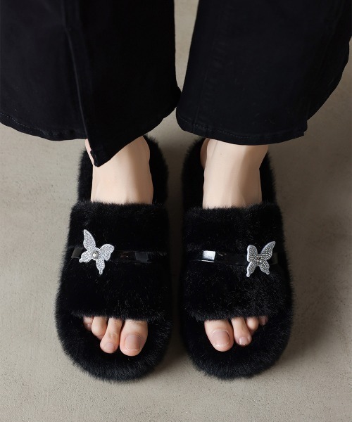 Miniministore(ミニミニストア)の「厚底ファーサンダル 蝶々 スリッパ 秋冬(サンダル・レディース・ベージュ/オフホワイト/ブラック・22.5cm/23.0cm/23.5cm/24.0cm/25.0cm/24.5cm)」の22枚目の写真
