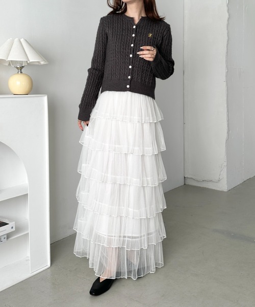 CLEA（クレア）の「チュールフリルティアードスカート（スカート・レディース・ブラック/アイボリー/ピンク/ホワイト・FREE）」の12枚目の写真