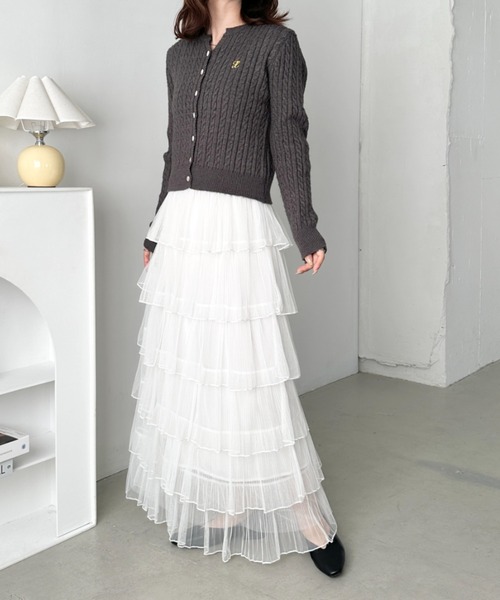 CLEA（クレア）の「チュールフリルティアードスカート（スカート・レディース・ブラック/アイボリー/ピンク/ホワイト・FREE）」の13枚目の写真