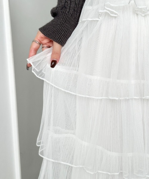 CLEA（クレア）の「チュールフリルティアードスカート（スカート・レディース・ブラック/アイボリー/ピンク/ホワイト・FREE）」の10枚目の写真