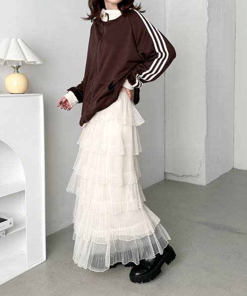 CLEA（クレア）の「チュールフリルティアードスカート（スカート・レディース・ブラック/アイボリー/ピンク/ホワイト・FREE）」の21枚目の写真
