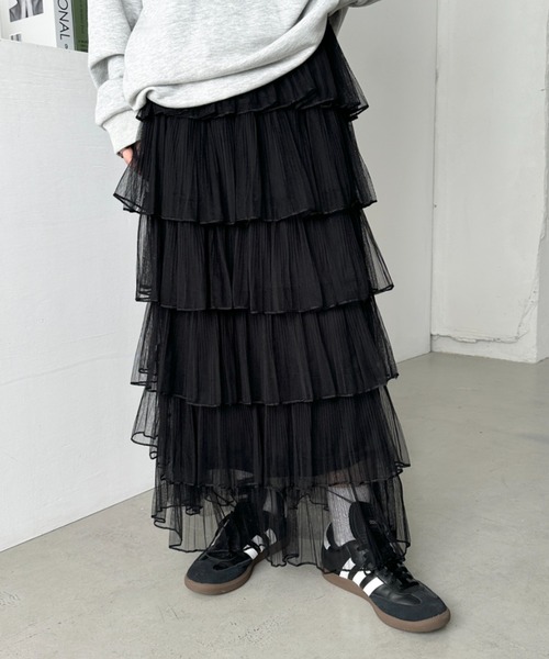 CLEA（クレア）の「チュールフリルティアードスカート（スカート・レディース・ブラック/アイボリー/ピンク/ホワイト・FREE）」の22枚目の写真