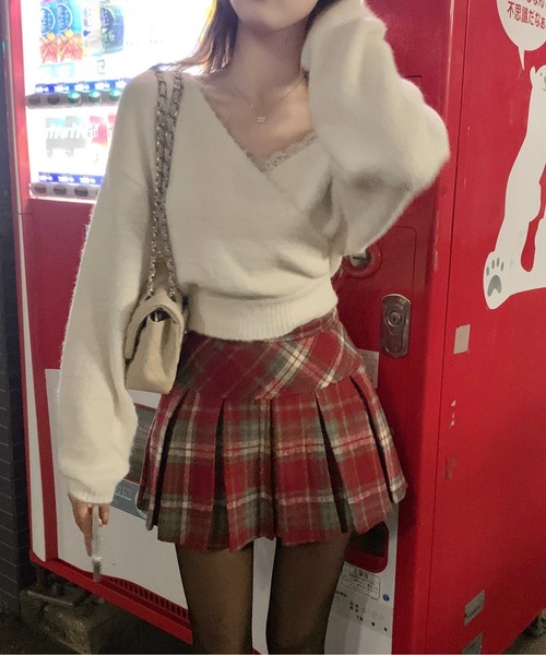 gossip!ロサンゼルス(ゴシップロサンゼルス)の「チェック柄 プリーツミニスカート Y2K(スカート・レディース・ブラック/ワイン・M/S/L)」の4枚目の写真