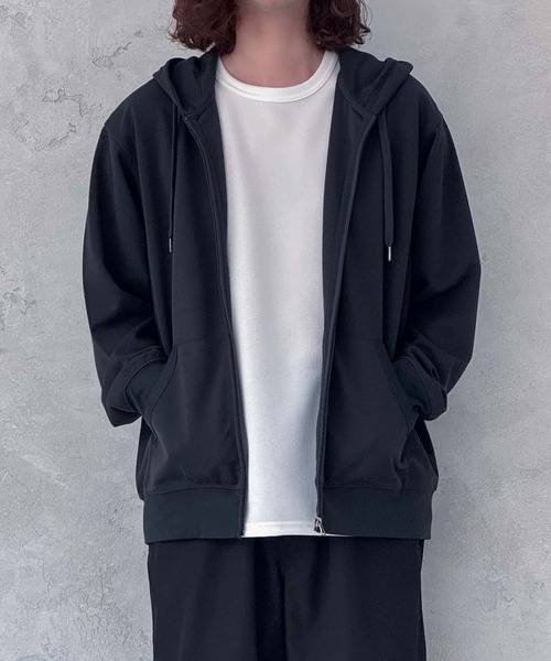 NAVY(ネイビー)の「NAVY 速乾ジョーゼットZIPパーカー【UVカット】(パーカー・メンズ・ブラック/グレー/グレイッシュベージュ/ブルーグレー/ネイビー/チャコールグレー/ブルー・M/XL/L/S/XXL)」の3枚目の写真