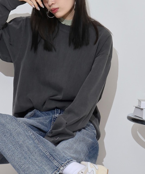 JEMORGAN(ジェーイーモーガン)の「JEMORGAN 天竺ピグメントクルーネックL/S-T(Tシャツ/カットソー・メンズ・グリーン/ブラック/ブルー/オフホワイト/パープル/オレンジ・XL/L/M)」の3枚目の写真