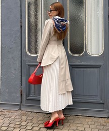 異素材プリーツラッフルロングコート
