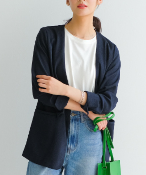 aquagarage(アクアガレージ)の「ノーラペルジャケット(その他アウター・レディース・ネイビー/オートミール・ONESIZE)」の5枚目の写真