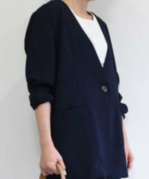 aquagarage(アクアガレージ)の「ノーラペルジャケット(その他アウター・レディース・ネイビー/オートミール・ONESIZE)」の9枚目の写真