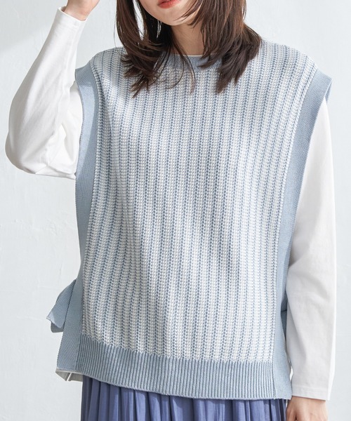 ikka（イッカ）の「2WAYサイドリボンニットベスト（ベスト・レディース・スカイブルー/ベージュ/ネイビー/ミント・S/M/L）」の3枚目の写真