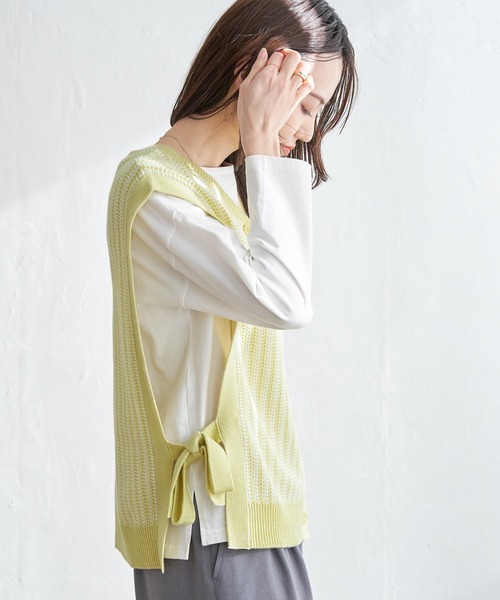 ikka（イッカ）の「2WAYサイドリボンニットベスト（ベスト・レディース・スカイブルー/ベージュ/ネイビー/ミント・S/M/L）」の18枚目の写真