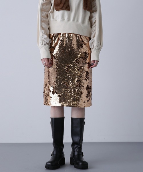 ROSE BUD(ローズバッド)の「SPANGLE SKIRT(スカート・レディース・ネイビー/ゴールド・ONE SIZE)」の1枚目の写真