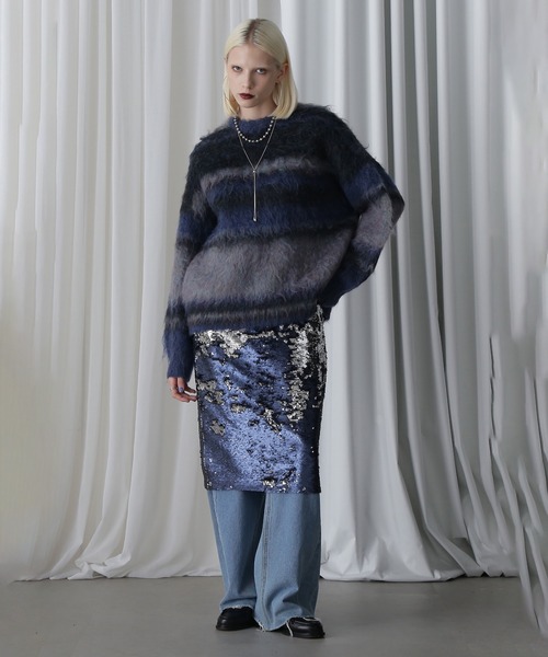 ROSE BUD(ローズバッド)の「SPANGLE SKIRT(スカート・レディース・ネイビー/ゴールド・ONE SIZE)」の3枚目の写真