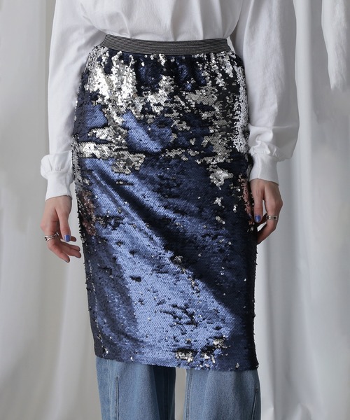 ROSE BUD(ローズバッド)の「SPANGLE SKIRT(スカート・レディース・ネイビー/ゴールド・ONE SIZE)」の6枚目の写真