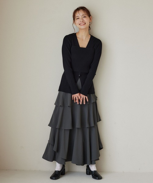 mysty woman(ミスティウーマン)の「Vネックカーディガン×ニットビスチェSET 324730(カーディガン/ボレロ・レディース・ブラック/ライトグリーン/オフホワイト・FREE)」の15枚目の写真